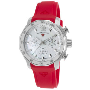 Swiss Legend Blue Geneve Chrono Red Silicone White MOP Dial